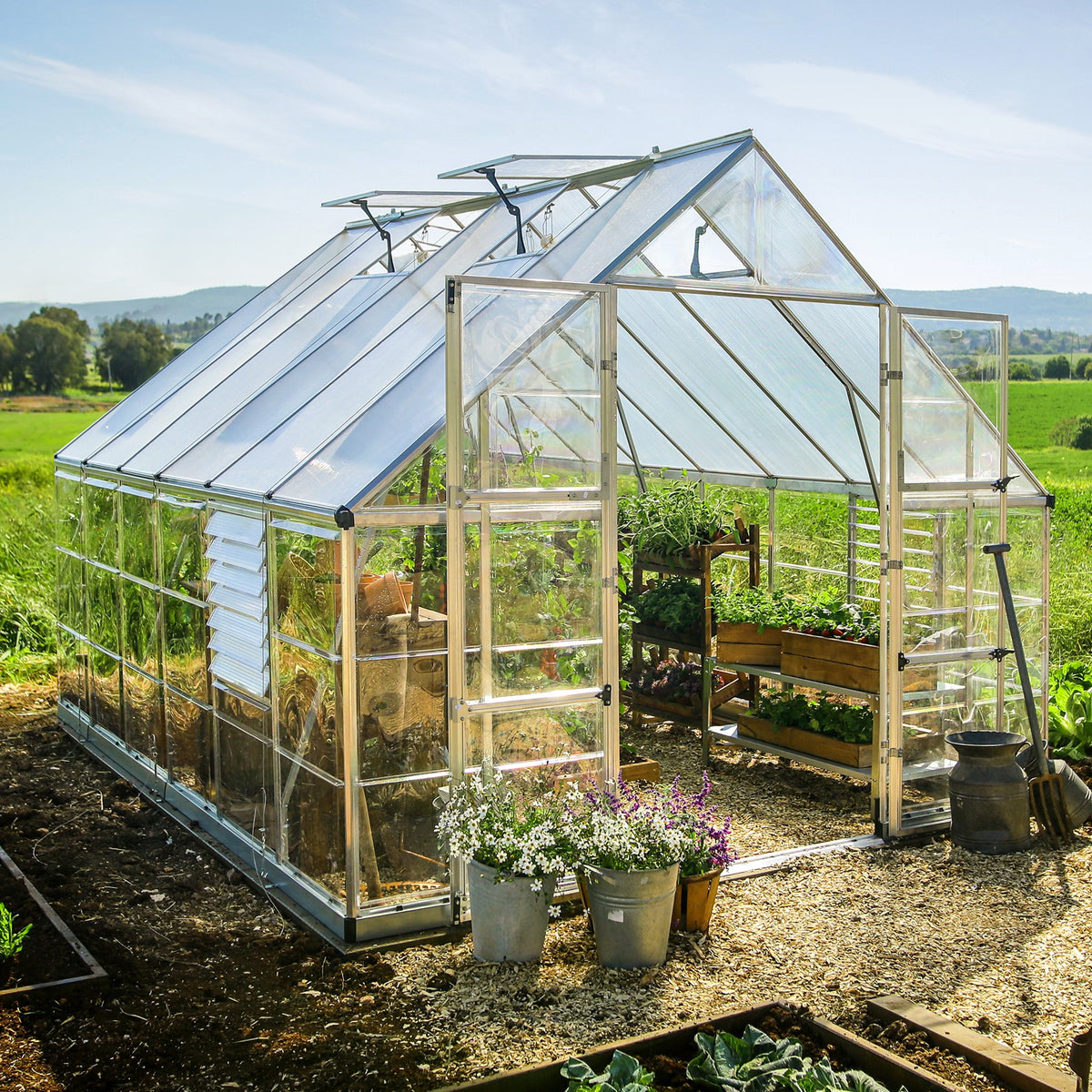 Maze Balance Polycarbonate Greenhouse 10' x 12' Silver (3.1m x 3.7m)