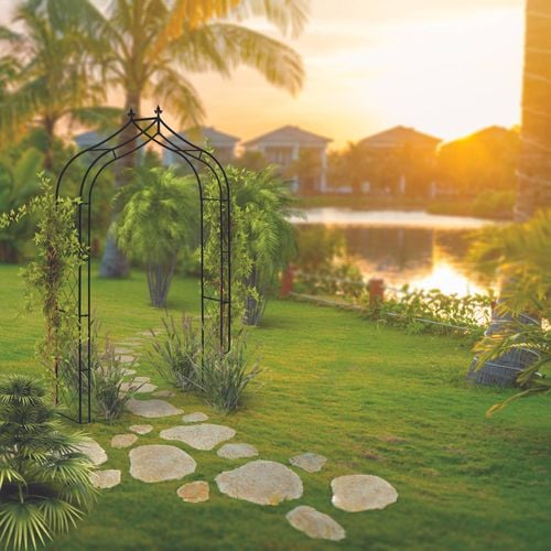 Takasho Finial Metal Lattice Garden Arch 1310 x 400 x 2500 mm Black