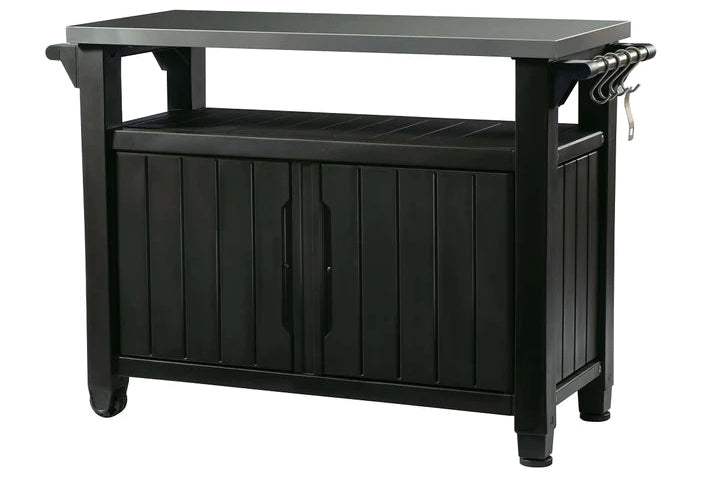 Keter Unity XL Mobile BBQ Prep and Storage Unit with Steel Bench Top
