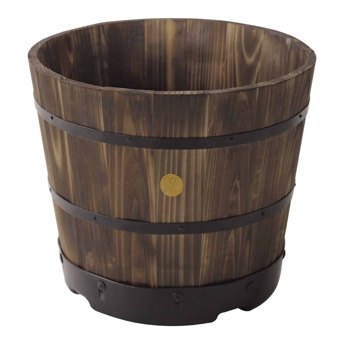 VegTrug Wooden Barrel Large 55cm with Plastic Base - Burnt Oak (6 Pack)