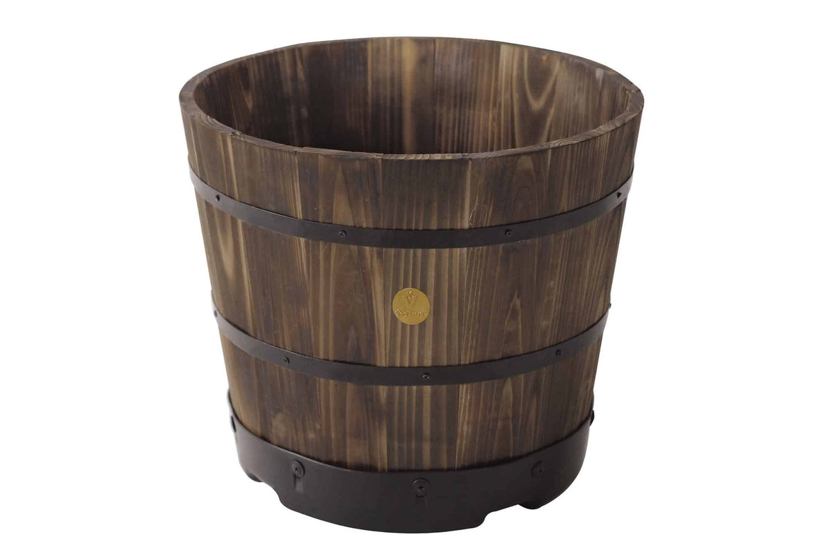 VegTrug Wooden Barrel Large 55cm with Plastic Base - Burnt Oak (3 Pack)