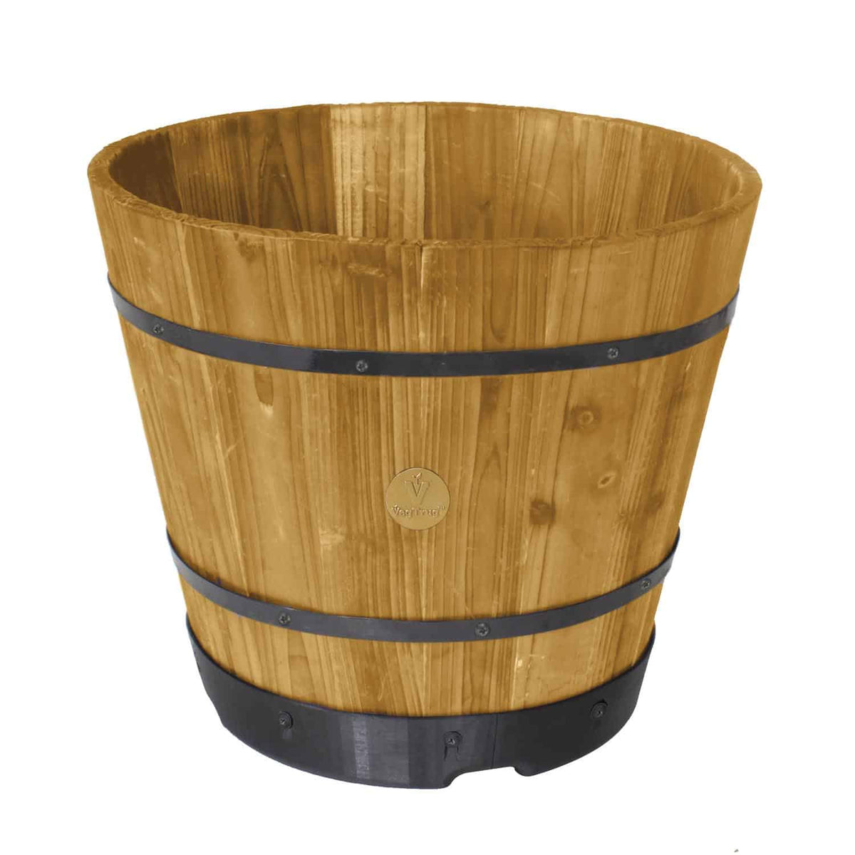 VegTrug Wooden Barrel Medium 46cm with Plastic Base - Natural (3 Pack)