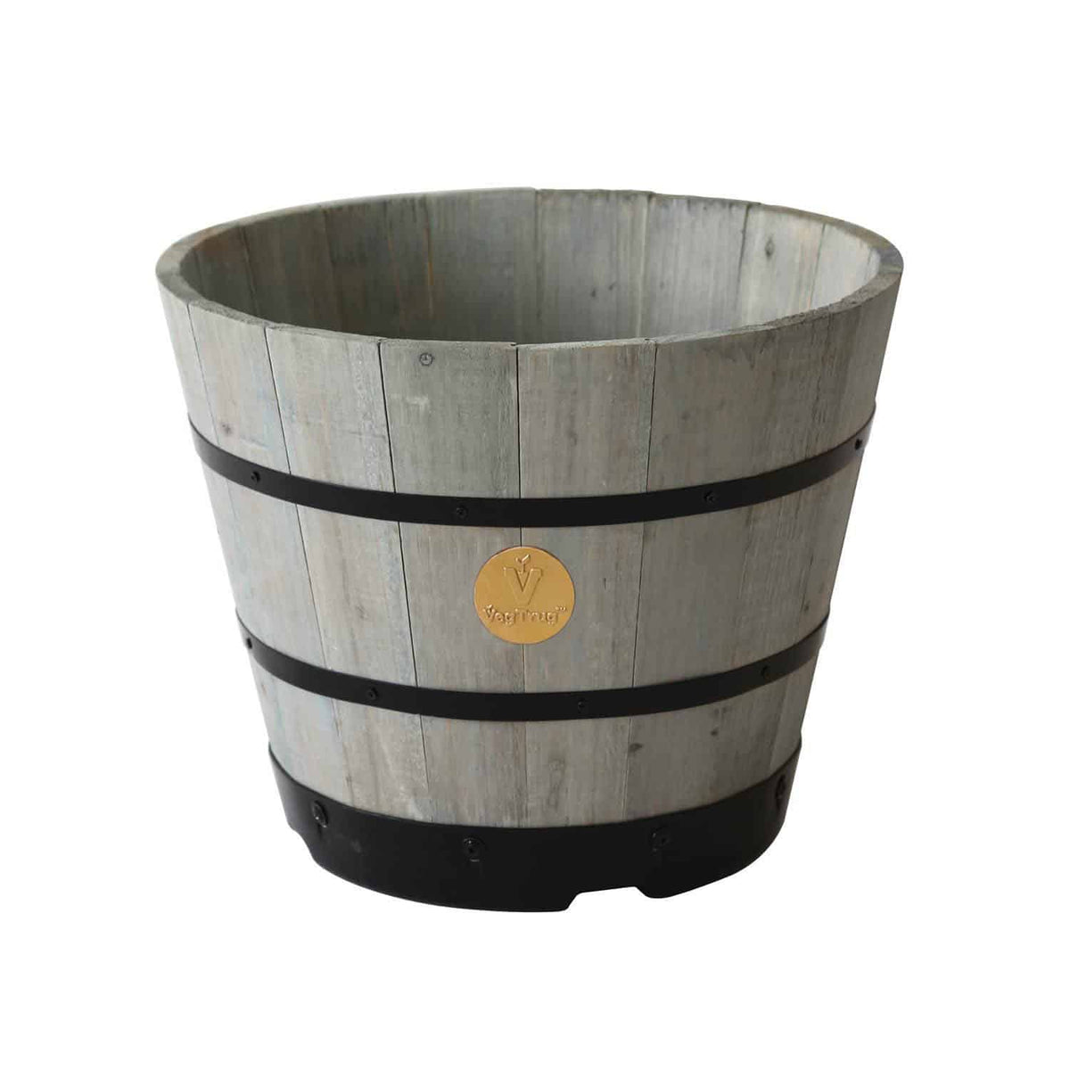 VegTrug Wooden Barrel Small 37cm with Plastic Base - Grey Wash (6 Pack)