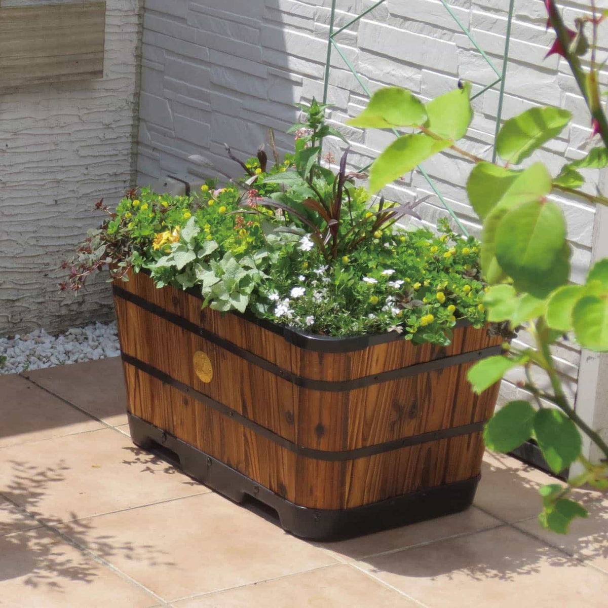 VegTrug Wooden Planter Trough 60cm with Plastic Base - Burnt Oak (2 Pack)