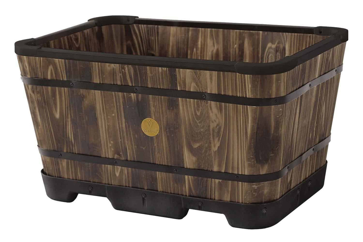 VegTrug Wooden Planter Trough 60cm with Plastic Base - Burnt Oak (2 Pack)