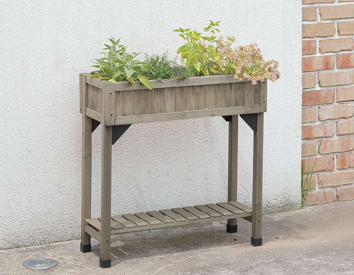 VegTrug Slim Timber Raised Herb Planter 4 Pockets with Shelf - Grey Wash