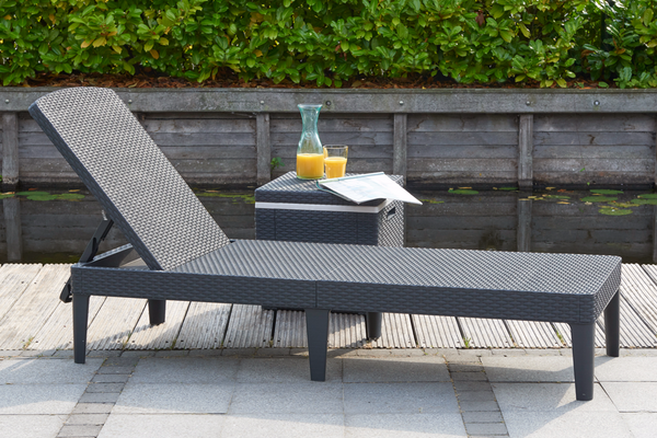 Keter Jaipur Rattan Sun Lounger Chair with Cushion Graphite Greenlife