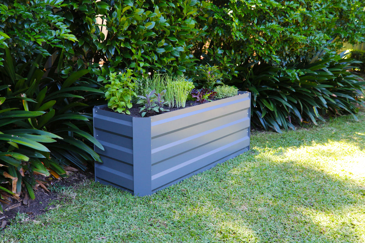 Greenlife Slimline Garden Bed Slate Grey + Drop Over PE Greenhouse 1250 x 500 x 990