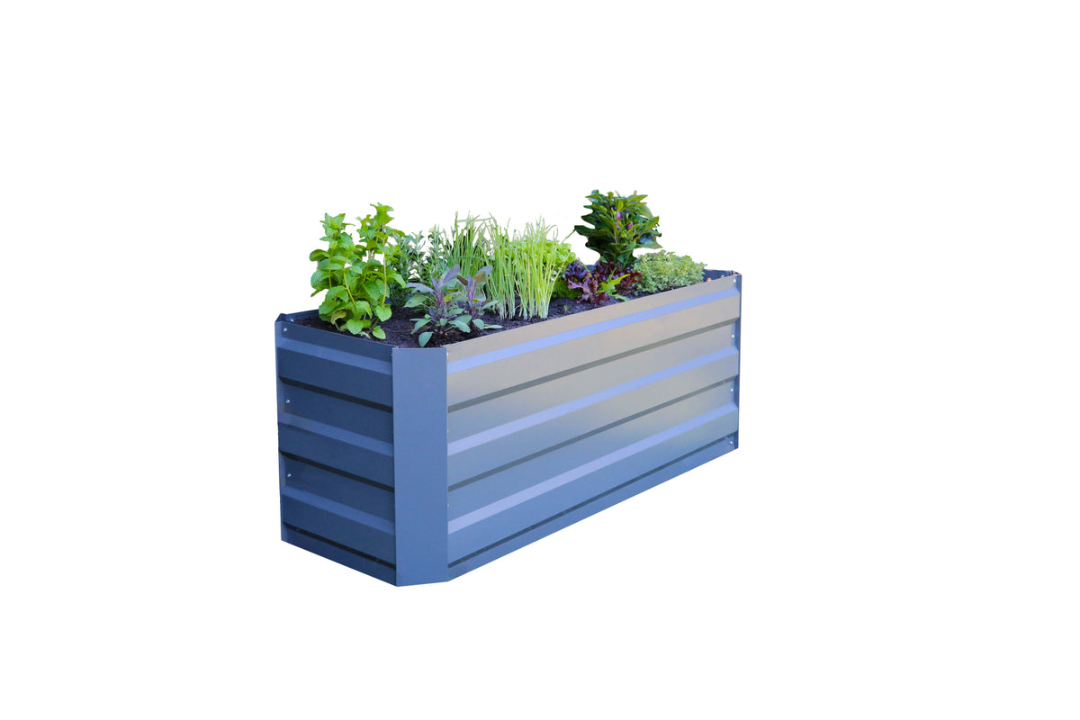 Greenlife Slimline Garden Bed Slate Grey + Drop Over PE Greenhouse 1250 x 500 x 990