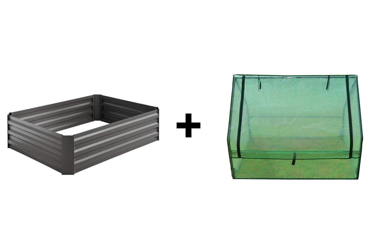 Greenlife Raised Garden Bed Charcoal + PE Greenhouse 1250 x 950 x 920