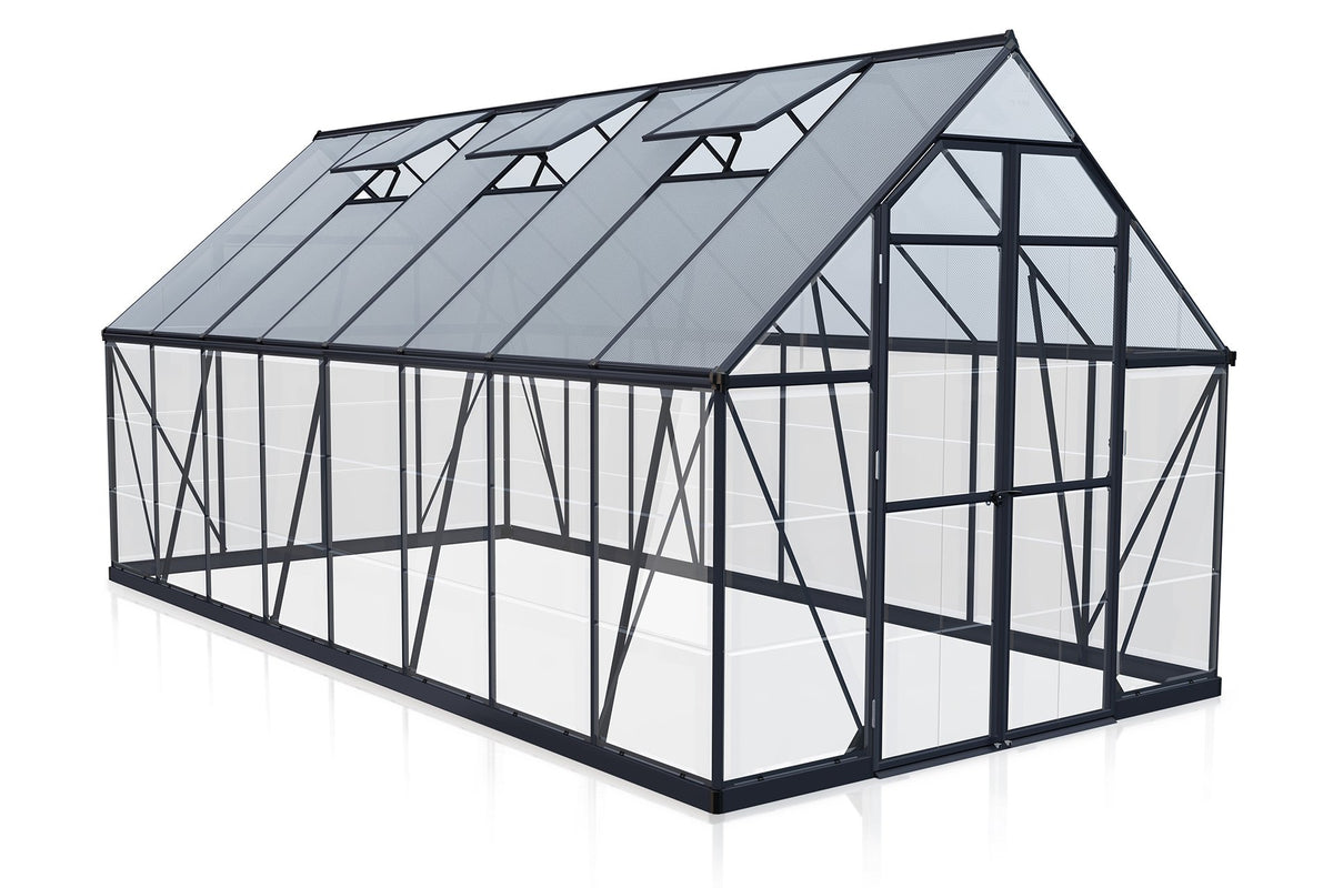Maze Balance Polycarbonate Greenhouse 8' x 16' Grey (2.5m x 4.9m)