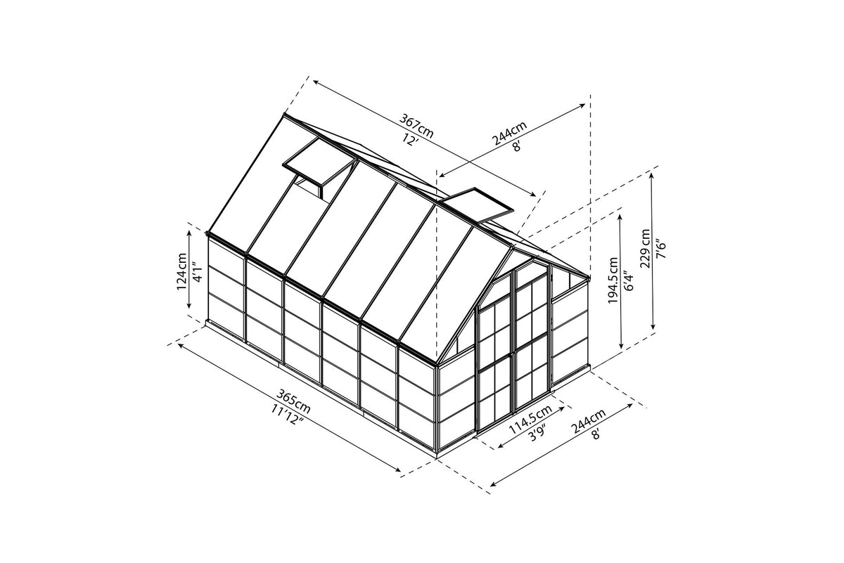 Maze Balance Polycarbonate Greenhouse 8' x 12' Grey (2.5m x 3.7m)