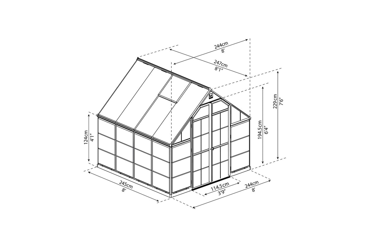 Maze Balance Polycarbonate Greenhouse 8' x 8' Grey (2.5m x 2.5m)