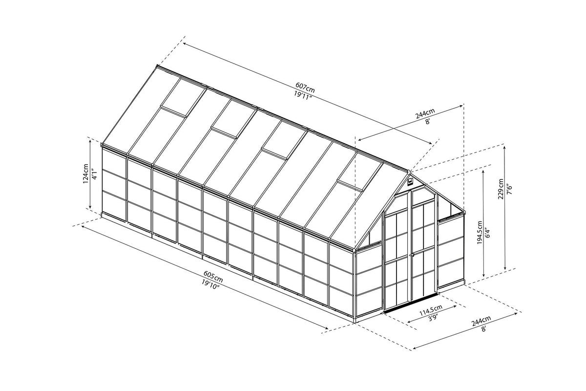 Maze Balance Polycarbonate Greenhouse 8' x 20' Grey (2.5m x 6.1m)