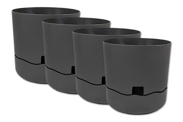 4x Greenlife Circular Self Watering Plastic Pot - Slate Grey 240 x 240 x 250mm