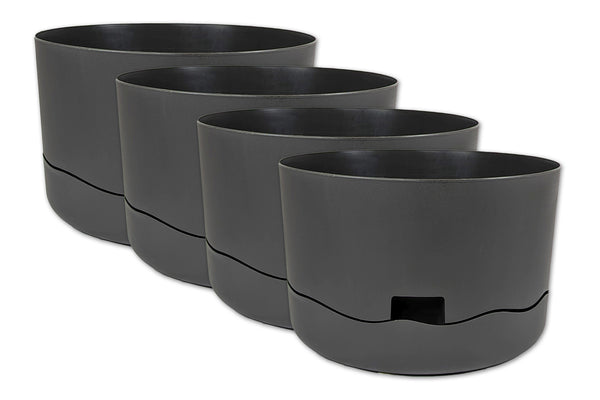 4x Greenlife Circular Self Watering Plastic Pot - Slate Grey 380 x 380 x 250mm