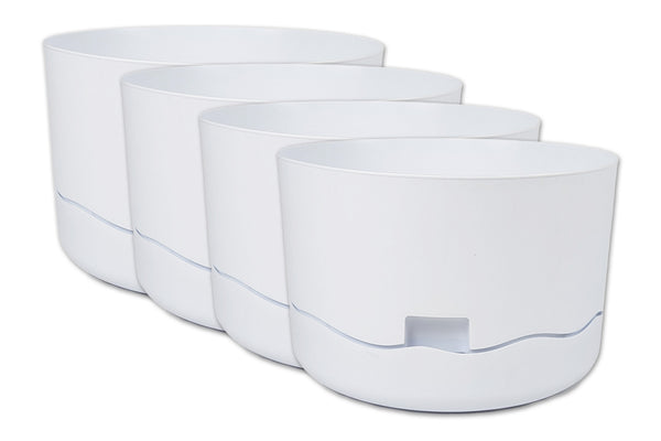 4x Greenlife Circular Self Watering Plastic Pot - White 380 x 380 x 250mm
