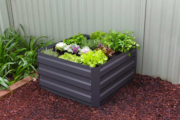 Square Garden Bed 850 x 850 x 450mm - Charcoal + Drop Over Greenhouse