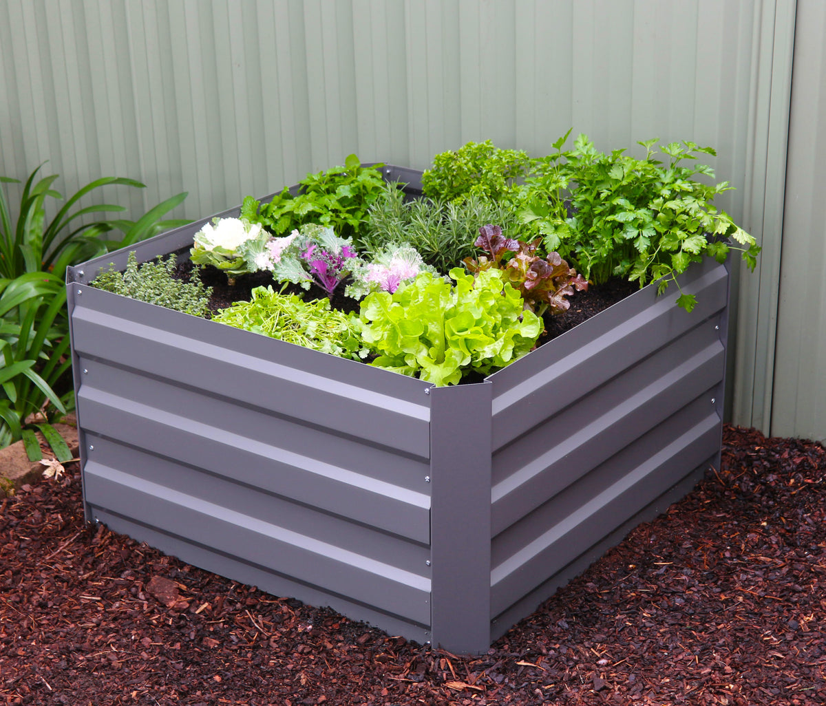 Greenlife Square Garden Bed 450H Slate Grey + PE Greenhouse 900 x 900 x 1020