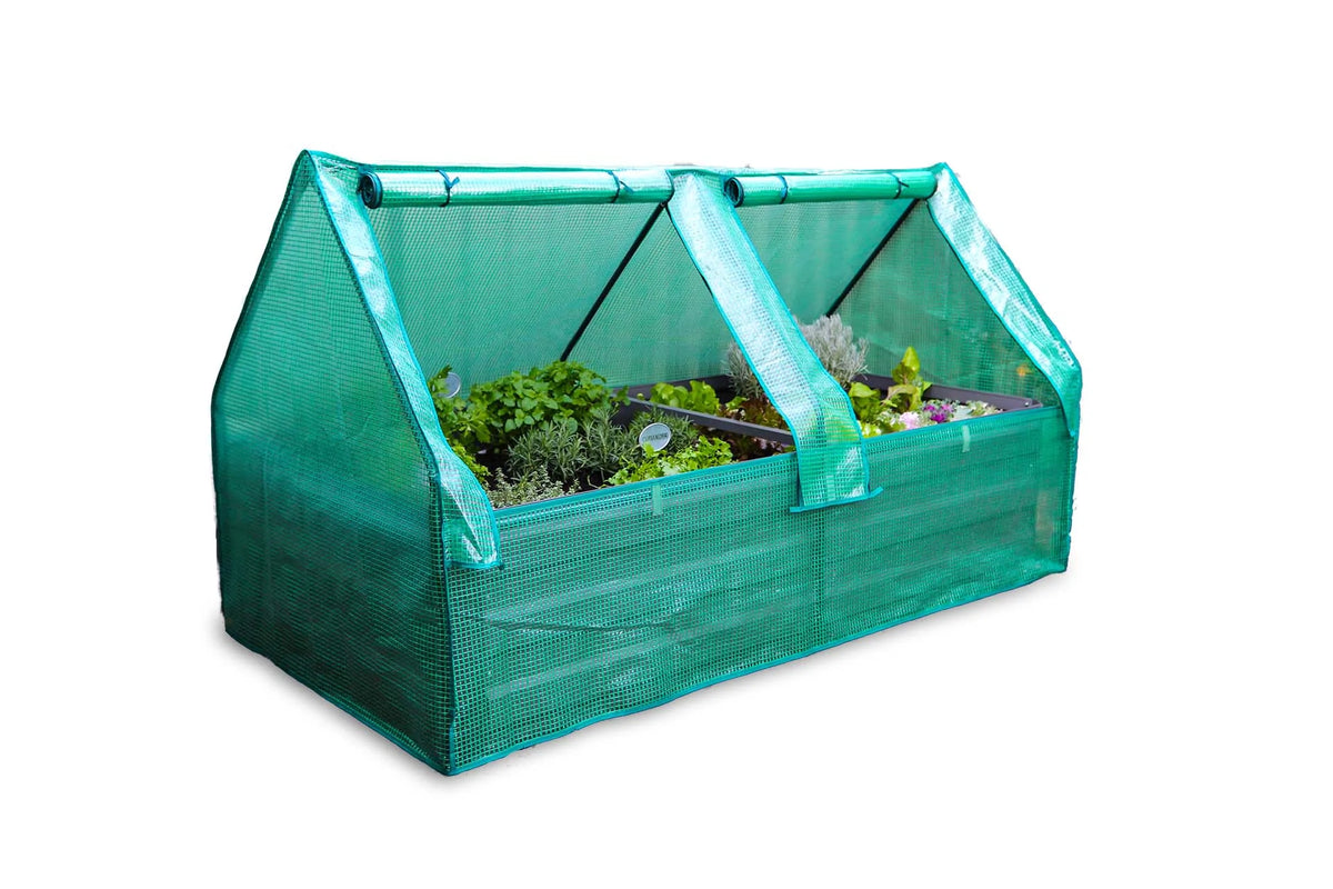 Greenlife Large Garden Bed 2 Brace Charcoal + Drop Over PE Greenhouse 1850 x 950 x 1020