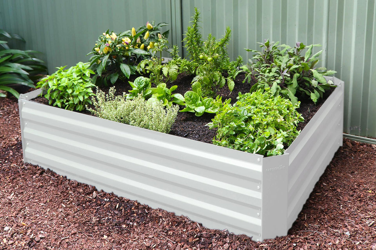 Greenlife Raised Garden Bed Vintage White + PE Greenhouse 1250 x 950 x 920