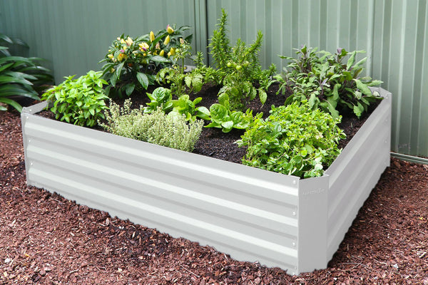 Greenlife Raised Garden Bed 1200 x 900 x 300 - Vintage White + Drop Over Greenhouse
