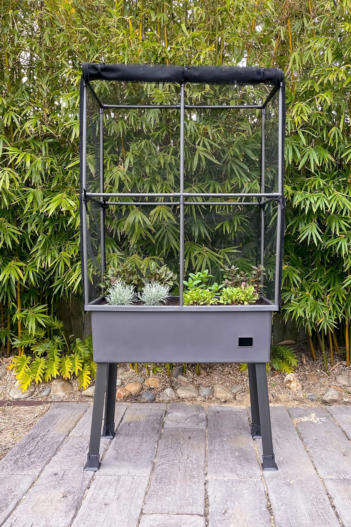 Greenlife Self-Watering Mobile Planter Box with Greenhouse + Leg Kit Bundle