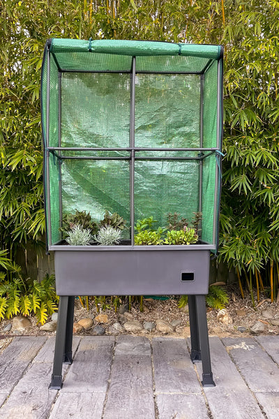 Greenlife Self-Watering Mobile Planter Box with Greenhouse + Leg Kit Bundle