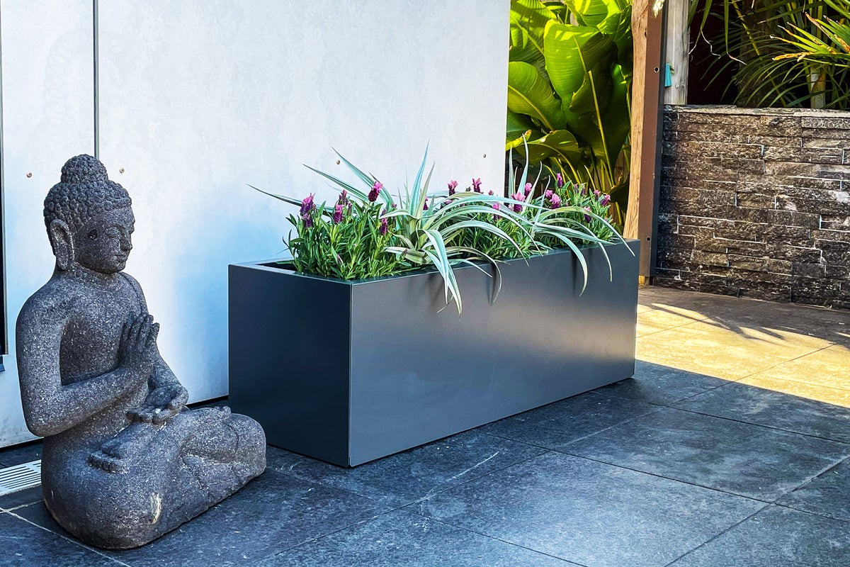 Greenlife Metal Designer Planter Box with Base 900 x 300 x 300mm Charcoal
