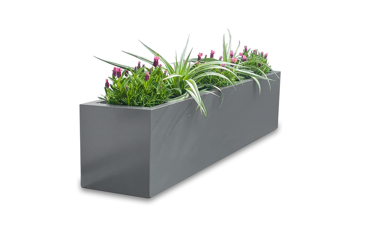 Greenlife Metal Designer Planter Box with Base 1200L x 300W x 300H Slate Grey