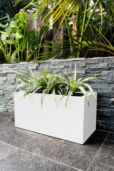 Greenlife Metal Designer Planter Box with Base 600 x 300 x 300mm Vibrant White