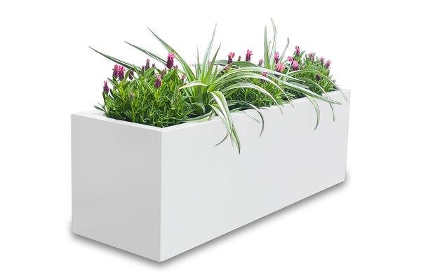 Greenlife Metal Designer Planter Box with Base 900 x 300 x 300mm Vibrant White