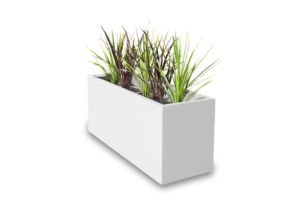 Greenlife Metal Designer Planter Box with Base 900 x 340 x 400mm Vibrant White