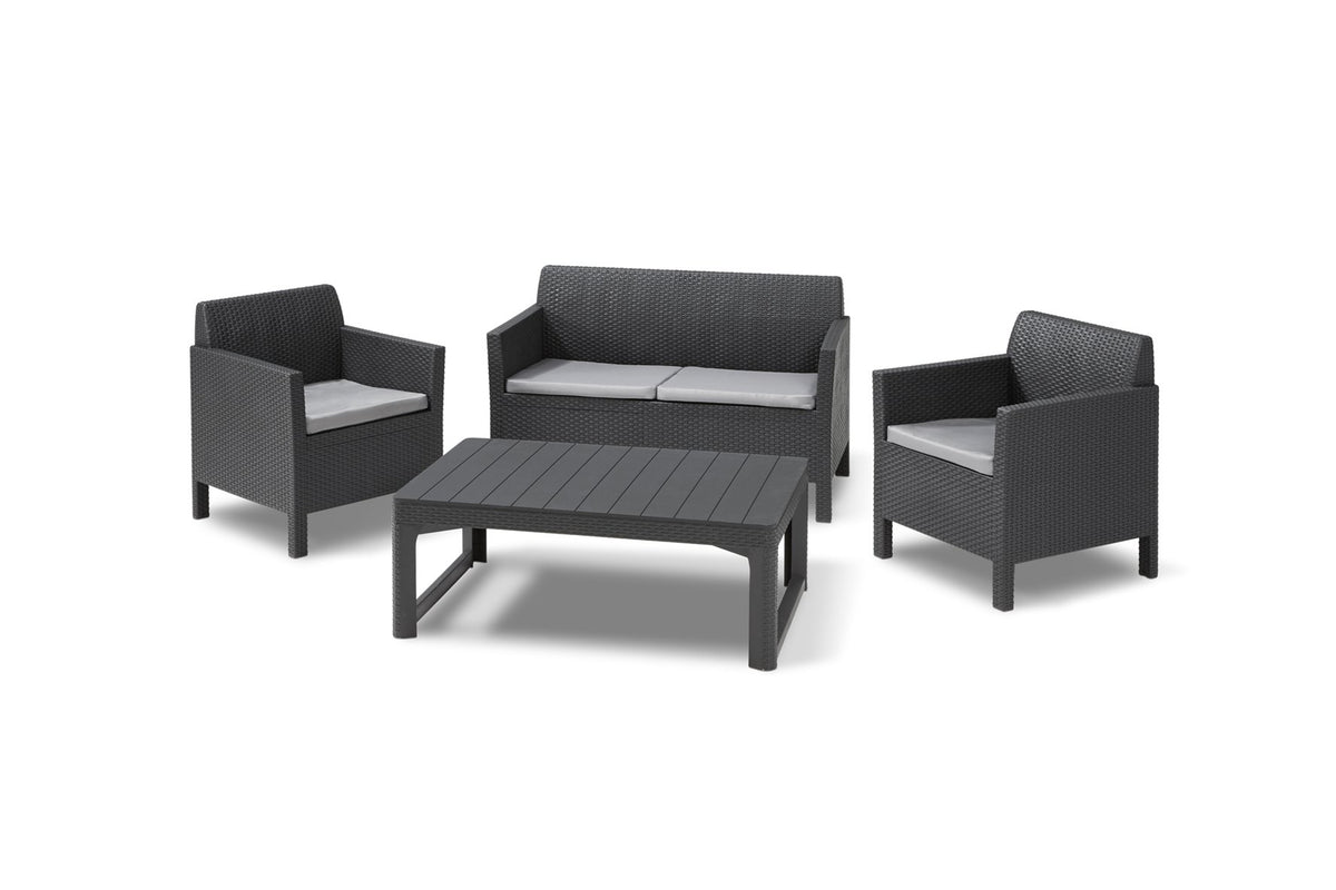 Keter Orlando Lounge Set with Storage Table and Cushions - Graphite