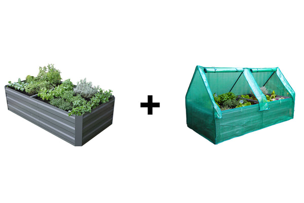 Premium Large Garden Bed - Slate Grey + Drop Over Greenhouse