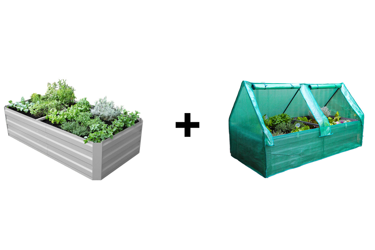 Greenlife Premium Large Garden Bed Vintage White + Drop Over PE Greenhouse 1850 x 950 x 1020