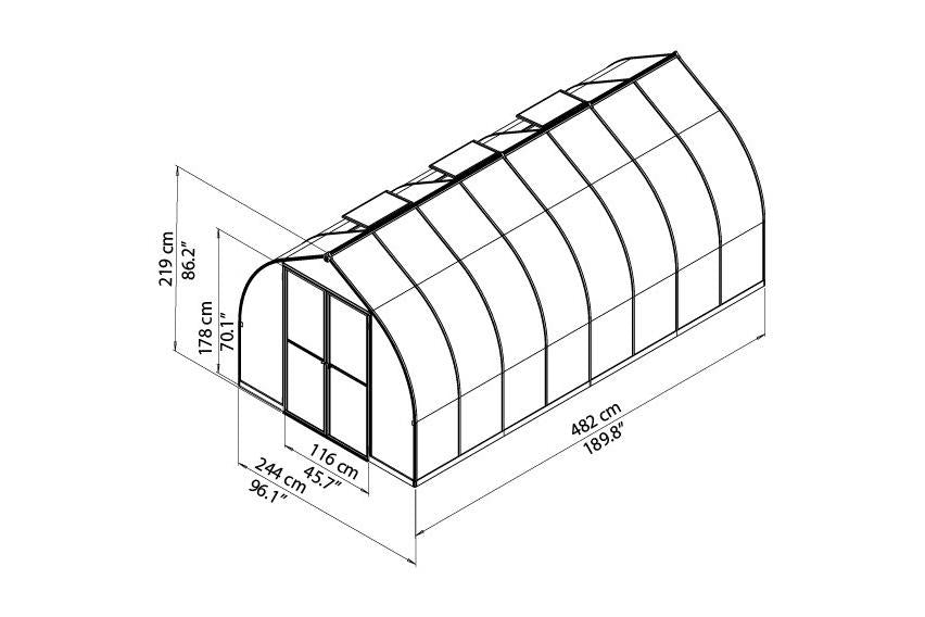 Maze Bella Premium Polycarbonate Greenhouse 8' x 16' (2.5m x 4.9m)