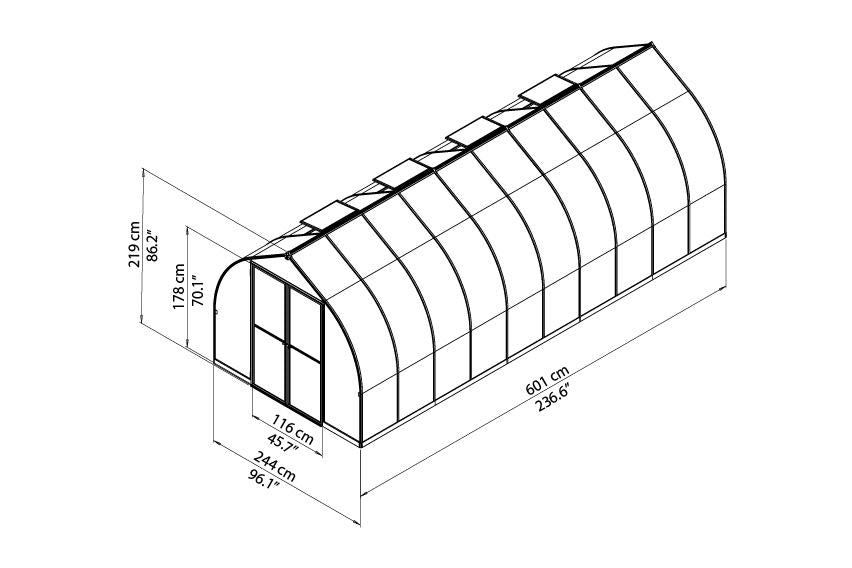 Maze Bella Premium Polycarbonate Greenhouse 8' x 20' (2.5m x 6.2m)