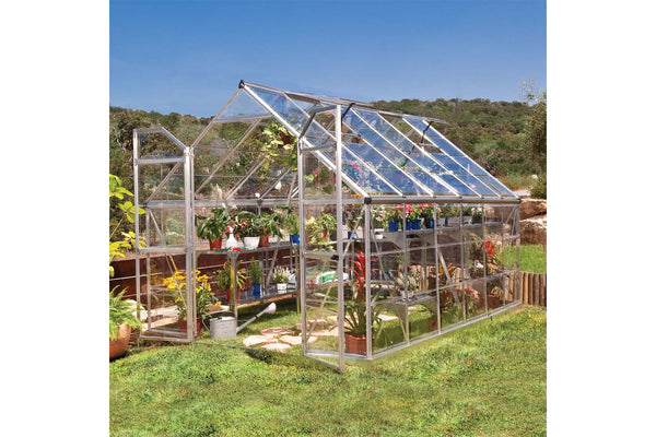 Maze Octave Premium Polycarbonate Greenhouse 8' x 12' - Silver Frame - Clear Roof