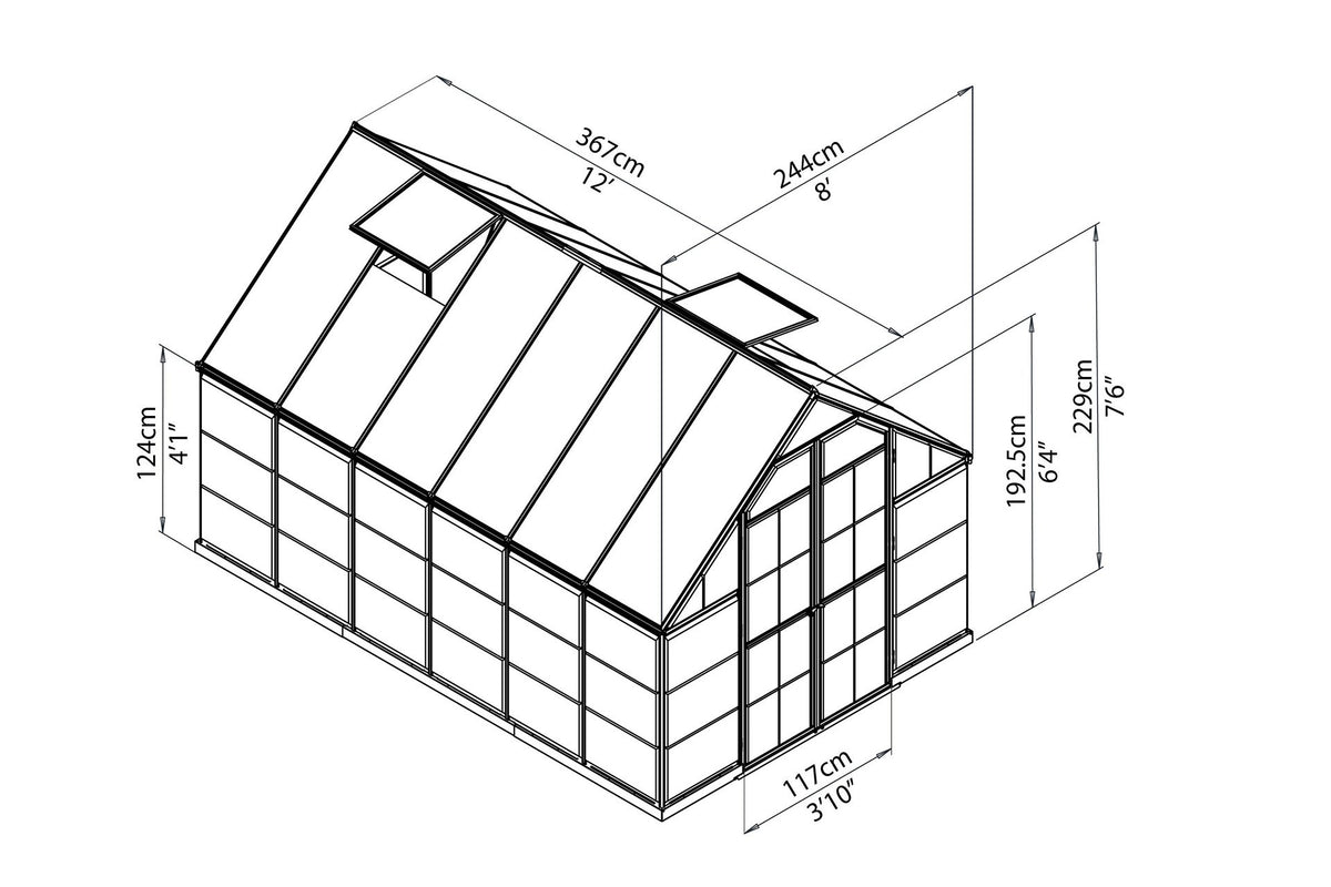 Maze Balance Polycarbonate Greenhouse 8' x 12' Silver (2.5m x 3.7m)