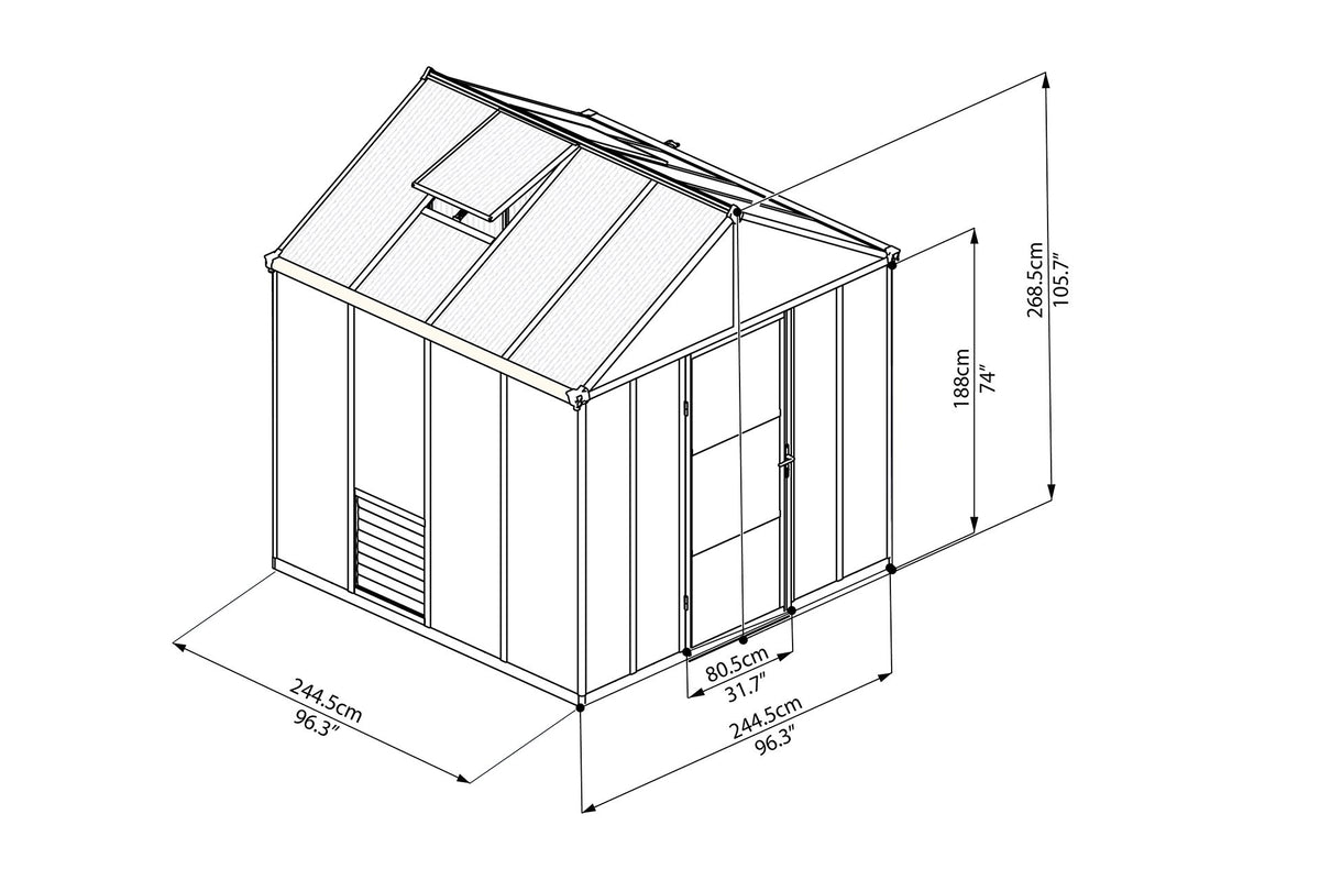 Maze Glory Premium Polycarbonate Greenhouse 8' x 8' Grey (2.5m x 2.5m)