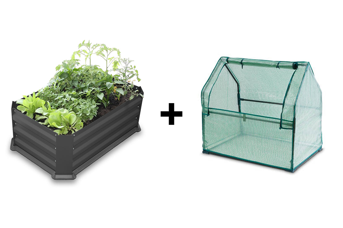 Greenlife Patio Garden Bed with Base Charcoal + Drop Over Greenhouse 880 x 580 x 820