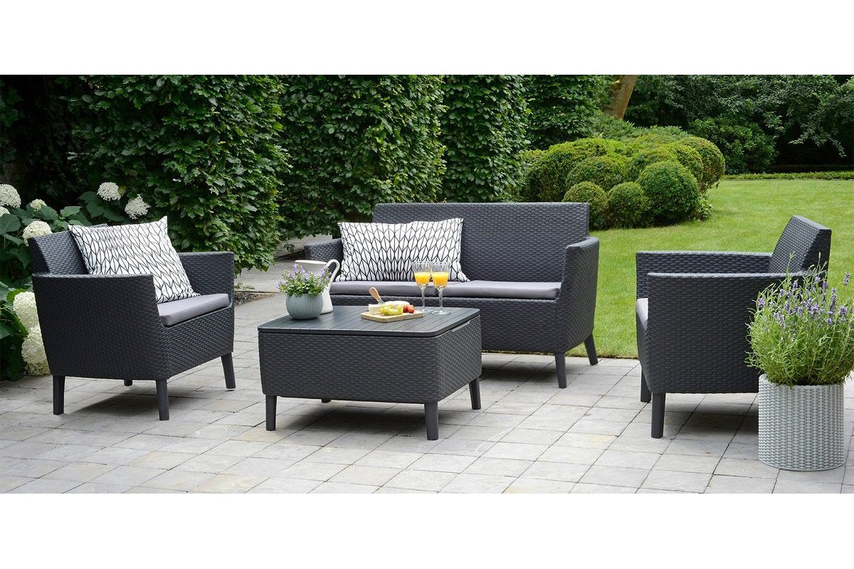 Keter Salemo Lounge Set with Storage Table and Cushions - Graphite