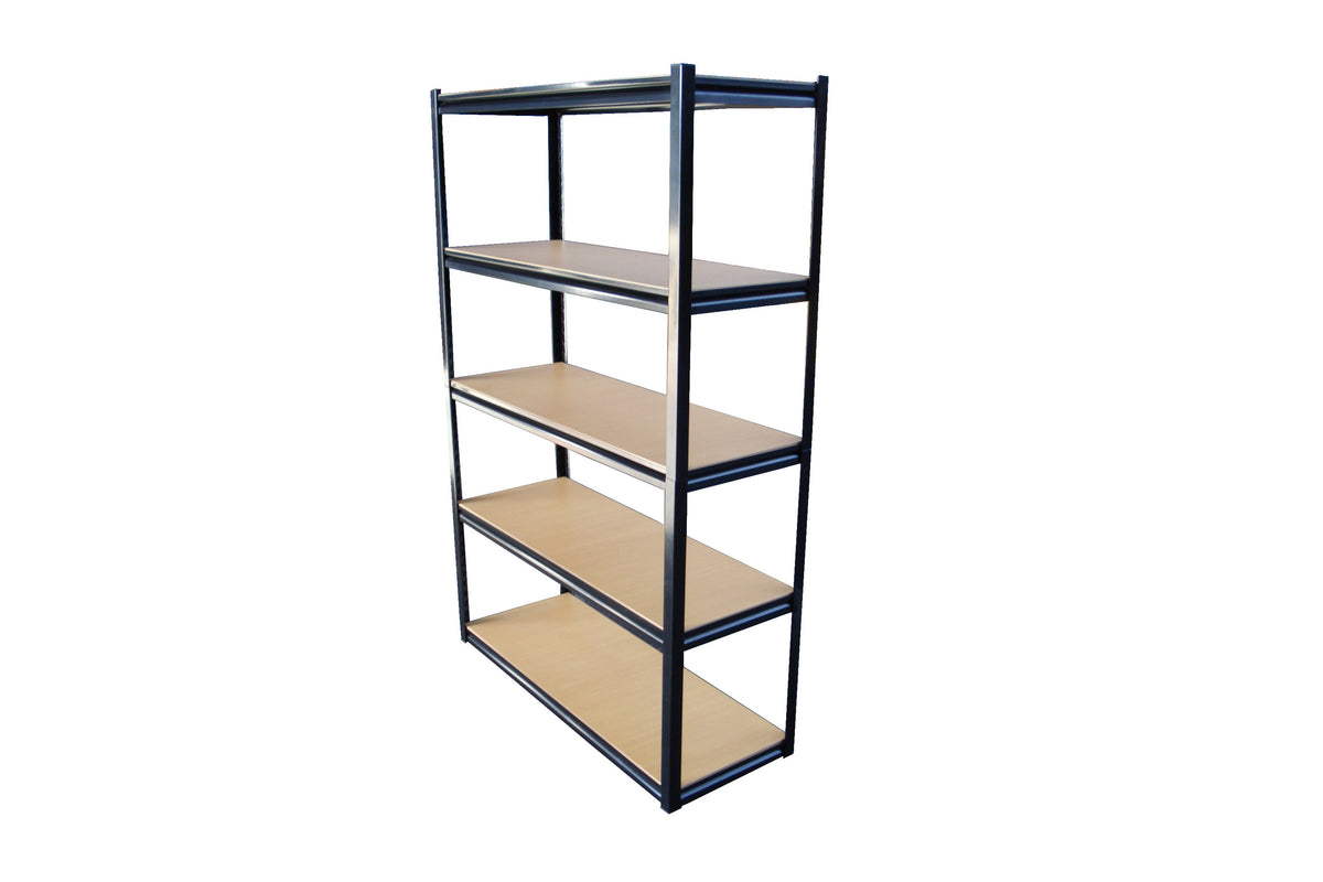 Summit Studio Garage Rivet Shelving with Beech Shelves 1800H x 1200W x 450D - Black