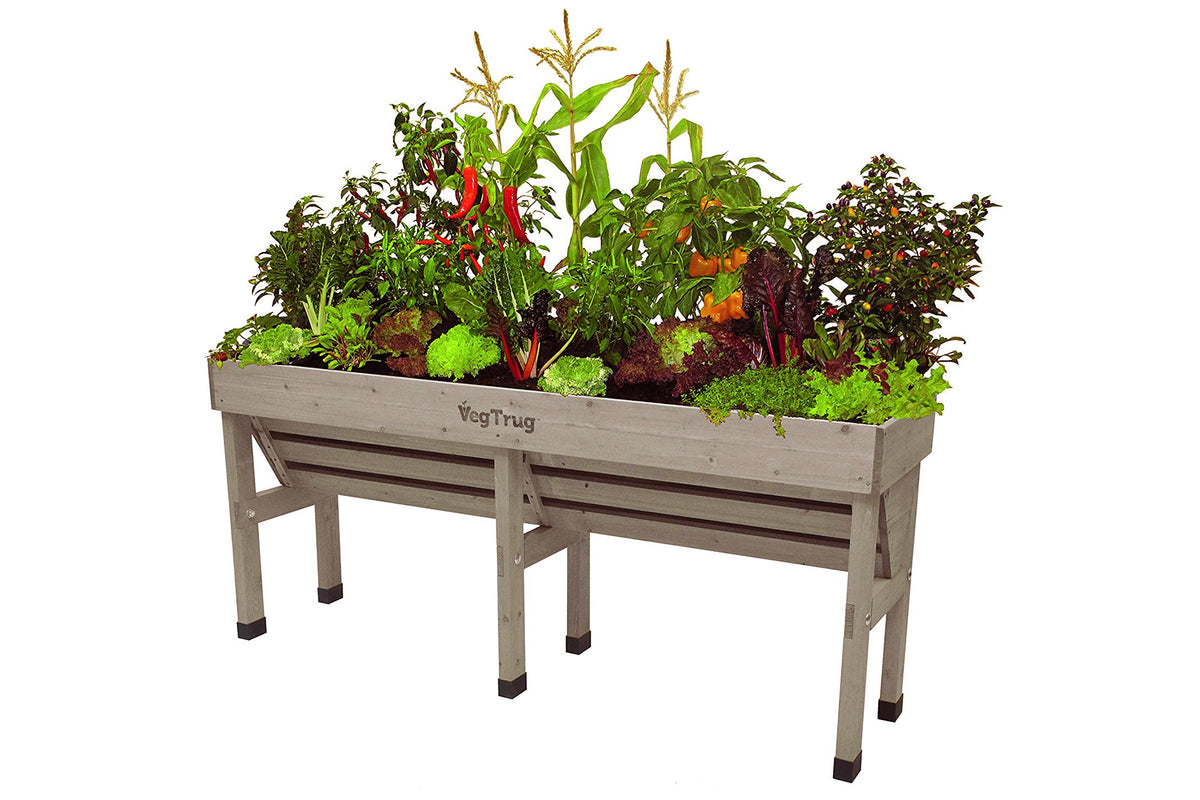 VegTrug Wooden Raised Planter Medium Wallhugger - Grey Wash