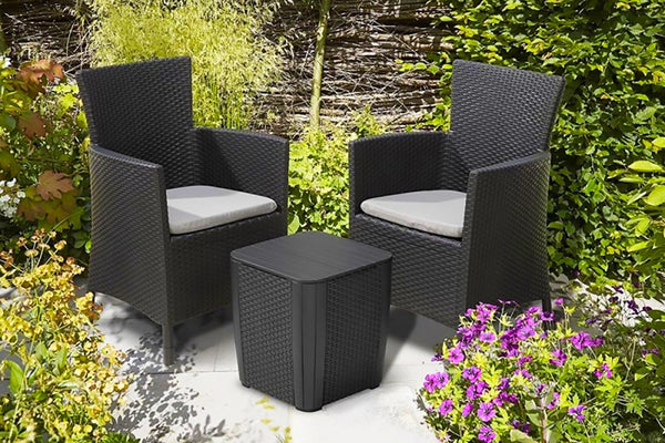 Keter Miami Outdoor Rattan Balcony Set with Cushions - Graphite