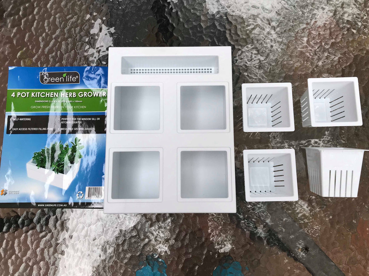 Greenlife Self-watering Bench Top Herb Growing Planter with 4 Pots