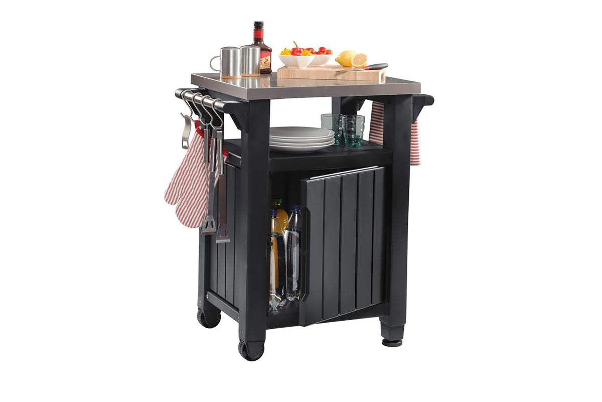 Keter Unity Mobile BBQ Prep and Storage Unit with Steel Bench Top