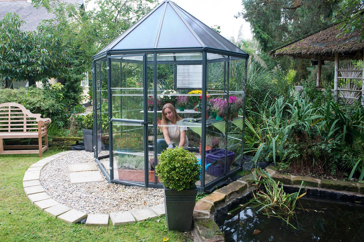 Maze Oasis Hex Polycarbonate Greenhouse 8' Grey (2.5m x 2.2m)