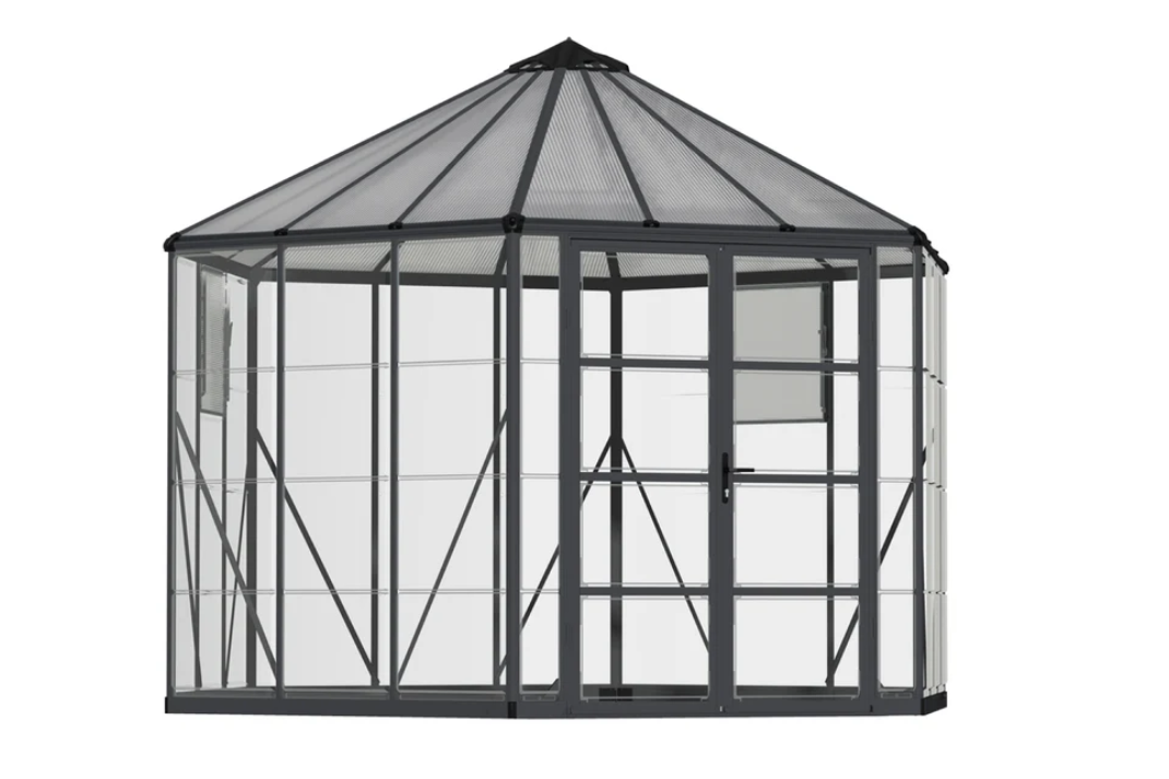 Maze Oasis Hex Premium Polycarbonate Greenhouse 12' Grey (3.7m x 3.2m)
